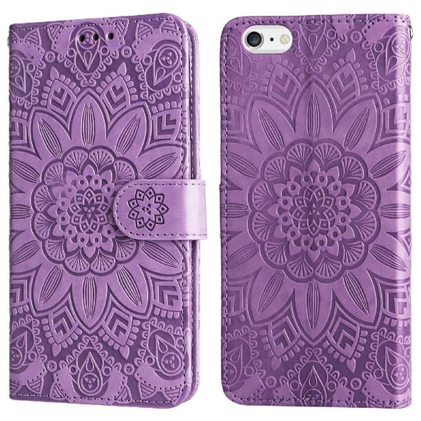 Funda tipo cartera FOXDOCK para iPhone 6/6s , diseño girasol en relieve, cuero PU, cierre magnético, soporte y tarjetero