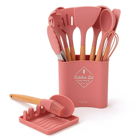 Set 13pcs Utensilios De Cocina De Silicona Antiadherentes Rosa