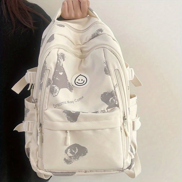 Trendy Bear Pattern Backpack, Simple Preppy Style School Bag, Versatile Travel Bookbag