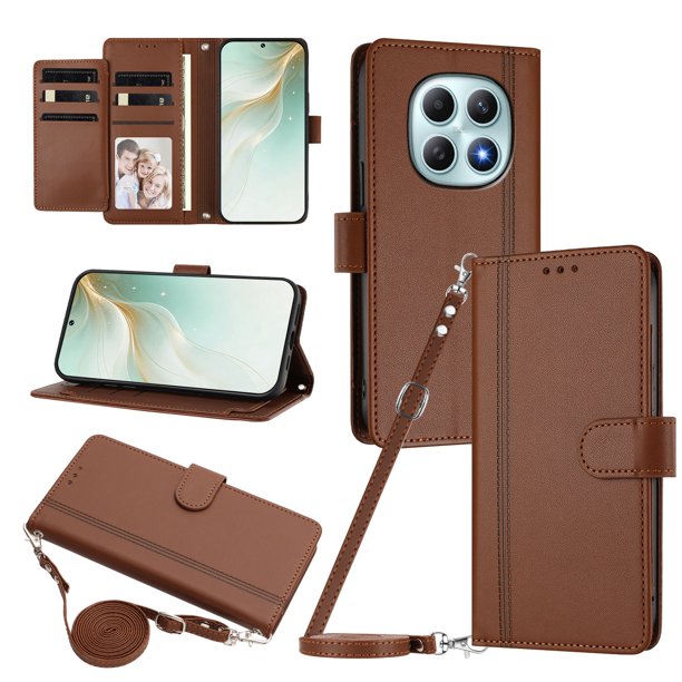 Funda Tipo Libro para Xiaomi Redmi Note 15 4G/5G, Tapa con Imán, Marrón