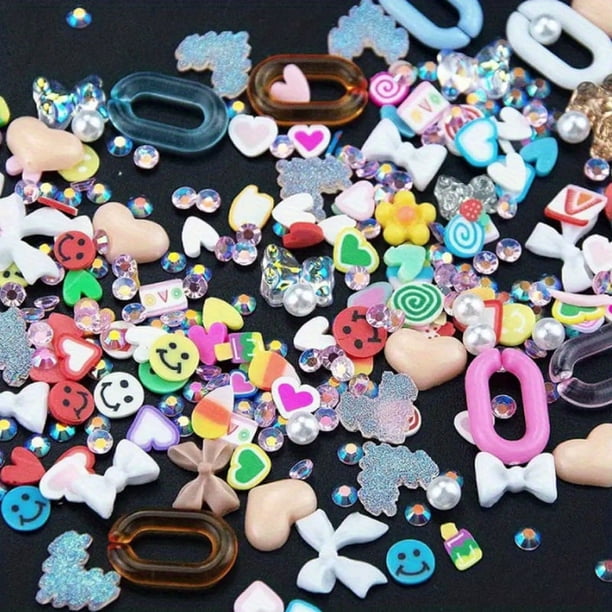 100 pcs Sparkling Acrylic Nail Charms - Butterfly, Bear, Flower, Heart, Crown, Starry AB Rhinestones - Perfect for Nail Art and DIY Manicures