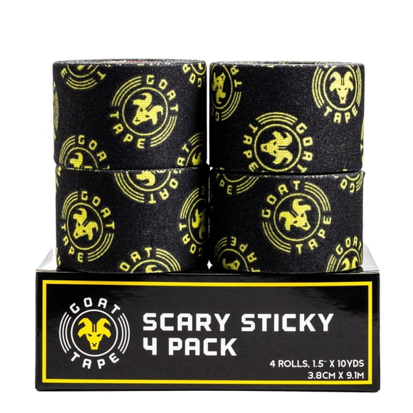 Cinta deportiva para cabras Scary Sticky Premium, 30 pies, negro/amarilla