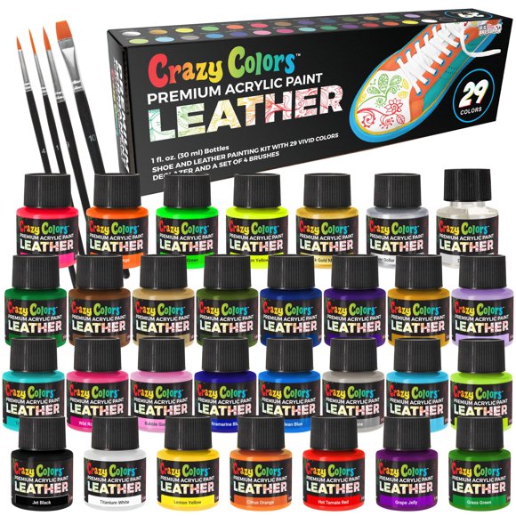Kit de Pintura Crazy Colors 29 colores acrílicos para cuero y calzado