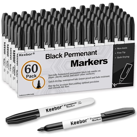Rotuladores Permanentes Black Fine Tip Paquete De 60