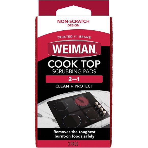 Weiman 3 Count Cooktop Scrubbing Pads, Removes Burnt-On Food