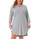 thumbnail image 1 of Agnes Orinda Camisón de Talla Grande para Mujer, Estilo Universitario, Rayas, Botones, Cuello en V, Manga 3/4, Pijama Suave, Vestido de Descanso con Bolsillo 4X Gris, 1 of 7
