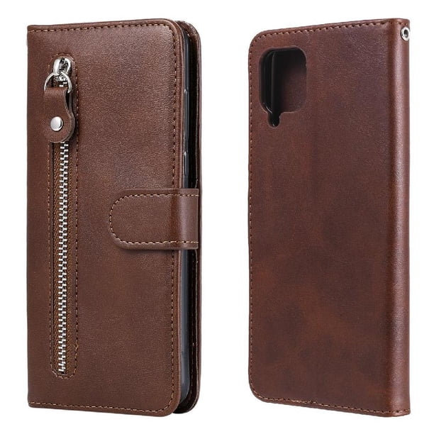 Funda con Cremallera para Samsung Galaxy A12 5G, Carcasa Cartera de Cuero PU con Soporte y Tarjetero