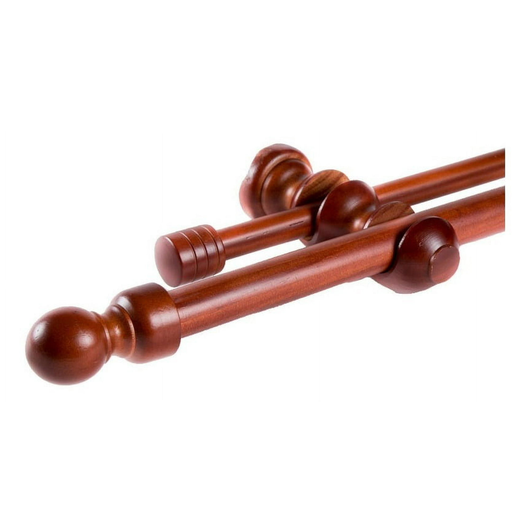 Metalhsa - Set Doble De Barras Para Cortina 2,00 Mt Fijo De Madera Diámetro 19/28 Mm Terminal Bola Color Chocolate