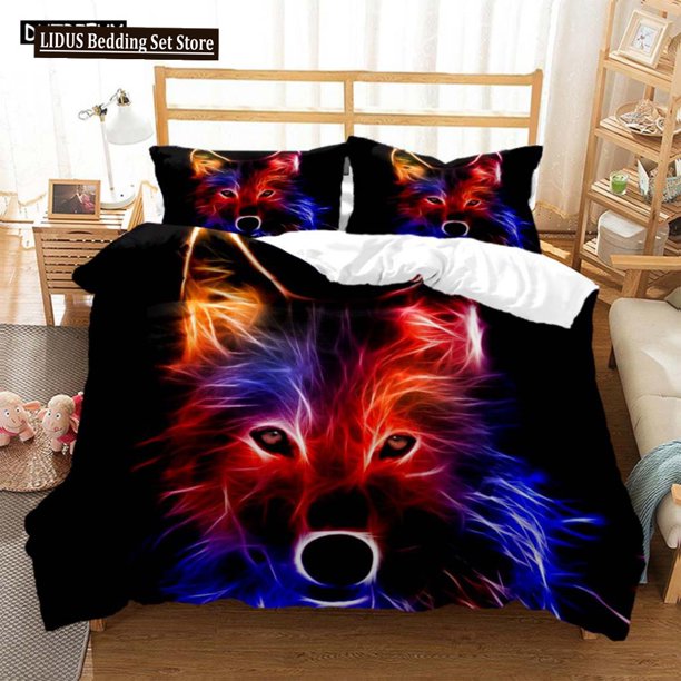 v1023 Bed Sheets Forest Animal Wolf Printed Polyester Bedding Set Soft And Comfortable Comforter Bedding Sets Complete Size Customizable 3-Piece Bedding Set (1 Duvet Cover + 2 Pillow Shams) Bed Sheets