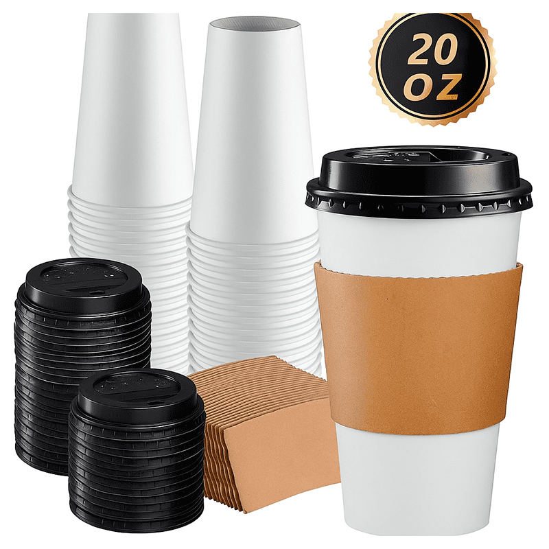 Wakeshome - Vaso Cafe Kraft Vasos Polipapel Con Tapa Manga 20oz 50und 20 Oz