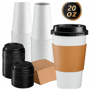 Wakeshome - Vaso Cafe Kraft Vasos Polipapel Con Tapa Manga 20Oz 50Und 20 Oz