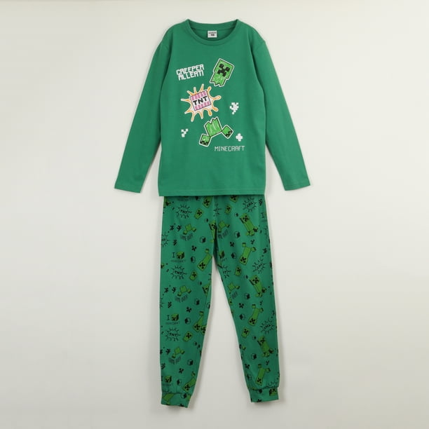 Conjunto Pijama Niño Creeper Alert Verde Minecraft