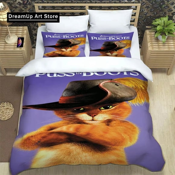 P-Puss in Boots Bedding Set Boys Girls Duvet Cover Pillowcase Bed Adult Bedroom