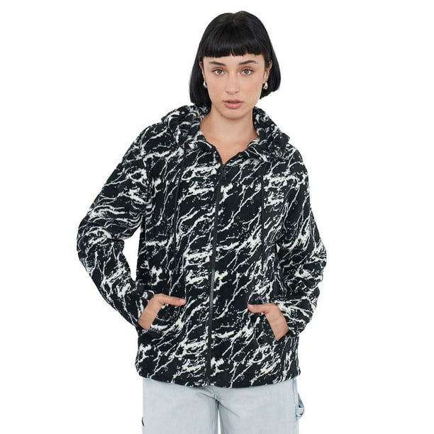 Polerón Mujer Peludo Full Print Negro Corona