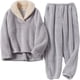 thumbnail image 1 of Pijama mullido para hombre, pantalón de forro polar, ropa de dormir holgada de felpa, conjunto de 2 piezas, ropa de estar cálida, suave y cómoda, ideal para el invierno, gris, M, 1 of 5