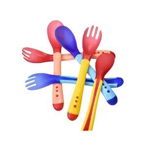 Genérico - Set Alimentación Tenedor Cuchara Con Sensor Temperatura Bebe Color Rosa