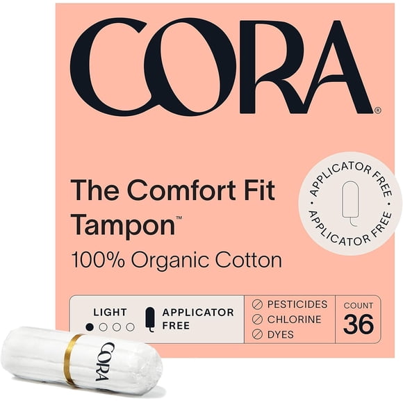 Tampones Cora, 100% algodón orgánico, ultraabsorbentes (36 luces)
