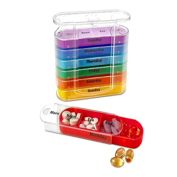 A Week Pill Boxes Seven Days Car Rainbow Portable 28 Plastic Compartments Large Capacity Portable Personal Health Care Pill Box