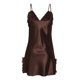 thumbnail image 3 of INSPIRE CHIC Mujer Camisón de Satén con Escote en V con Encaje Floral y Lazo, Tirantes Ajustables, Vestido de Dormir Café-Encaje L, 3 of 7