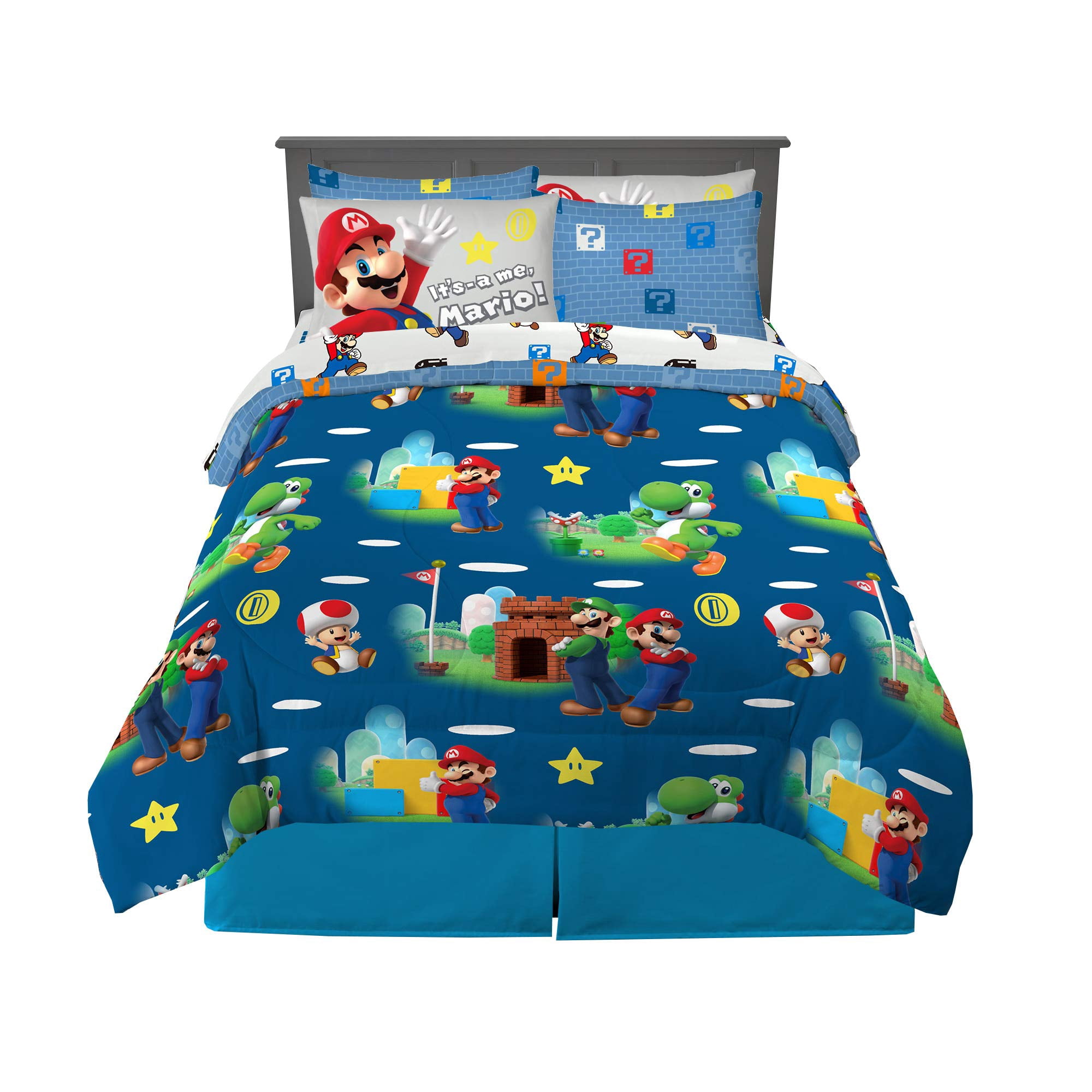 Juego De Cama Franco Super Mario Bros. Kids Queen Size 7 Piezas
