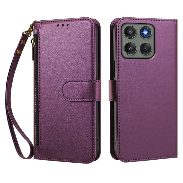 Funda Tipo Billetera para Motorola Moto Edge 60 pro con Soporte y Bolsillo con Cierre Violeta intenso