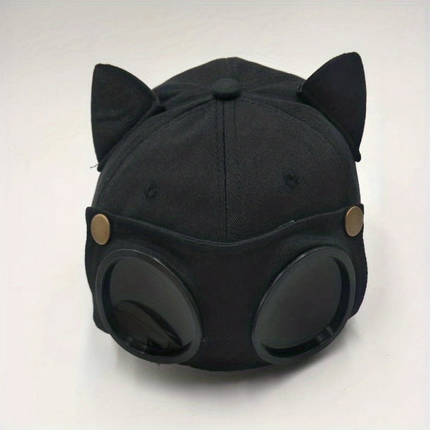 Cute Cat Ears Aviator Glasses Baseball Cap,Peaked Cap With Sunglasses Unisex,Cat Ear Retro Style Pilot Hat