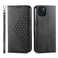 Funda Flip Foxdock Para Iphone 15 Plus , Estilo Billetera Con Diseño Rombo, Correa De Mano Y Soporte, Uso Diario