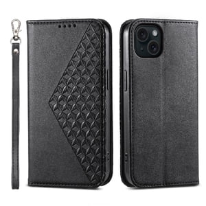Funda Flip Foxdock Para Iphone 15 Plus , Estilo Billetera Con Diseño Rombo, Correa De Mano Y Soporte, Uso Diario
