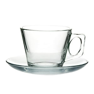 Pasabahce - Set De 6 Taza Te Vidrio Lisa Con Platillo 200Cc Modelo Vela