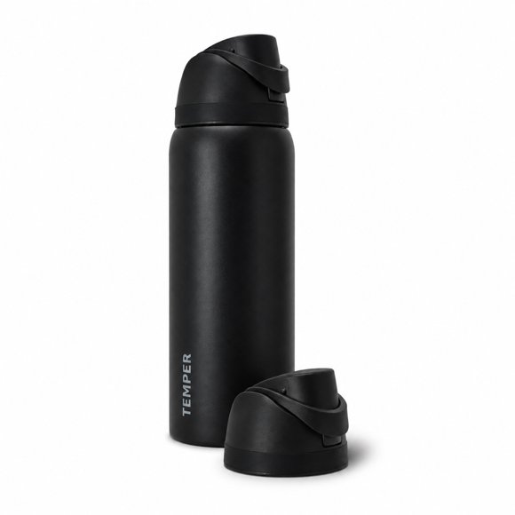 Termo Botella Termica Agua Acero Inoxidable Temper FlipSip 1 Litro+Extra Tapa Full Black