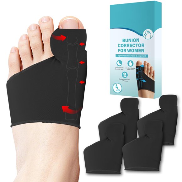 Corrector de Juanetes CKOWAJN para Mujer, 4 Piezas, Negro, Lavable