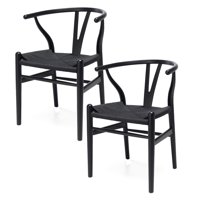 Castletec - Pack 2 Sillas De Madera Wishbone Asiento De Cuerda Lf9-01 - Negro