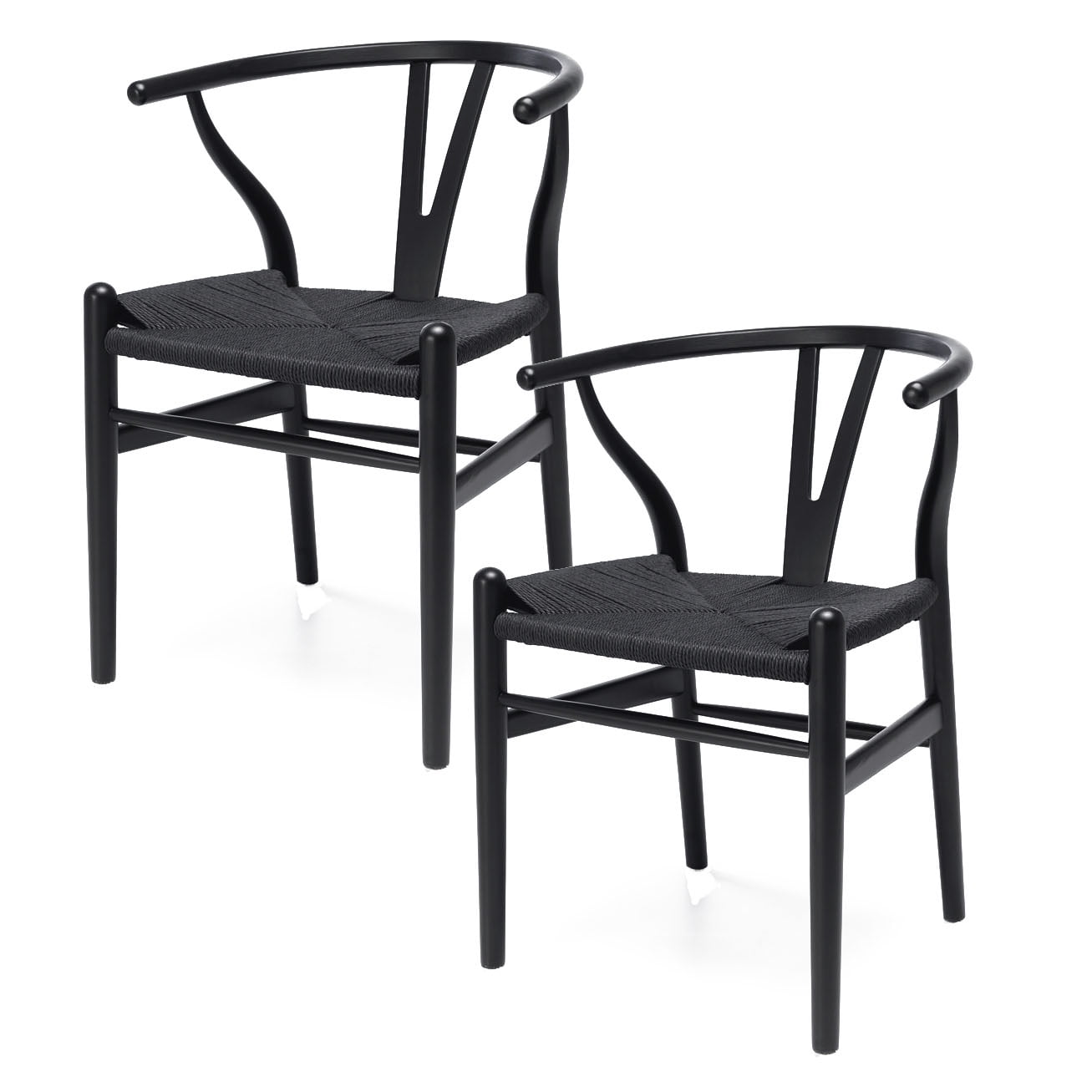 Castletec - Pack 2 Sillas De Madera Wishbone Asiento De Cuerda Lf9-01 - Negro