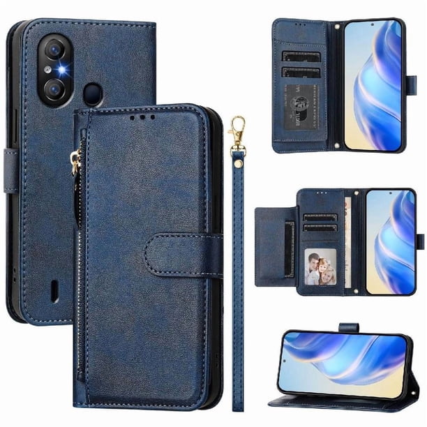 FOXDOCK Funda Tipo Cartera para Realme 14 Pro 5G Cuero PU con Cremallera y Correa de Muñeca, Ranuras para Tarjetas, Soporte Plegable, Cierre Magnético