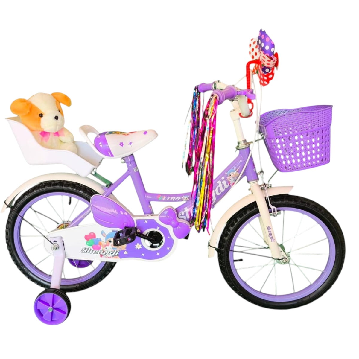 Vipnetwork - Bicicleta Aro 16 Infantil Con Peluchero Lila Shengdi