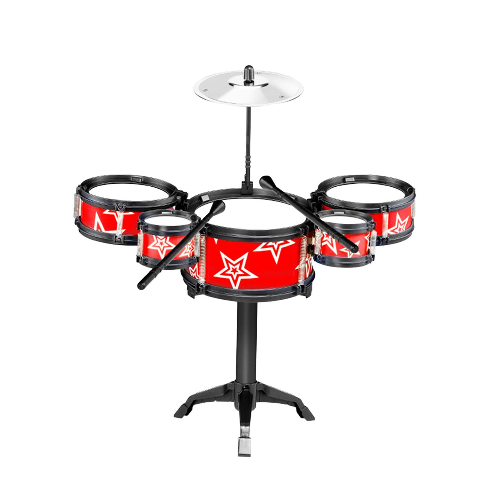 Bothyi - Juego De Batería Para Niños Principiantes, Batería De Simulación Para Niños, Juguete Para Halloween, Cumpleaños, 5 Almohadillas De Batería, Color Rojo