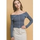 thumbnail image 5 of Top De Manga Larga Elástico De Viscosa Con Cuello Bardot Y Cremallera De Canalé Azul (para Mujer), 5 of 5