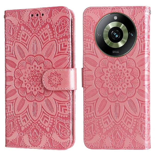 Funda tipo cartera FOXDOCK para Realme 11 Pro Plus , diseño girasol en relieve, cuero PU, cierre magnético, soporte y tarjetero