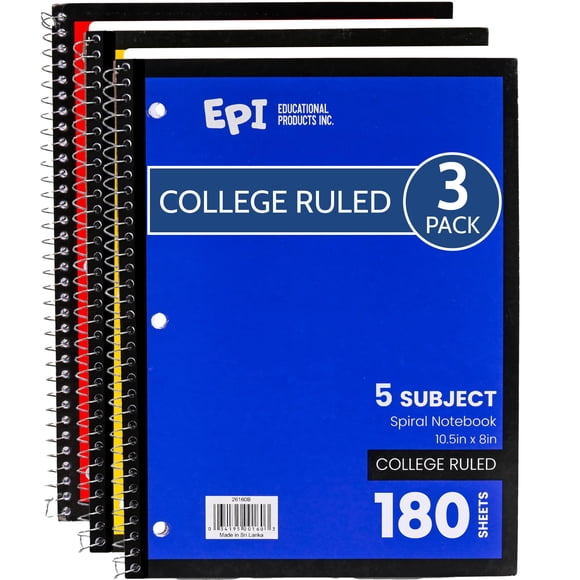 Cuaderno EPI de 5 materias, rayado universitario, 180 hojas, 26.5 x 20 cm