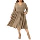 thumbnail image 2 of Vestidos de suéter de talla grande para mujer con cuello en V, manga larga, tejido de punto acanalado, elegante vestido en línea A con bolsillos 4X marrón, 2 of 6