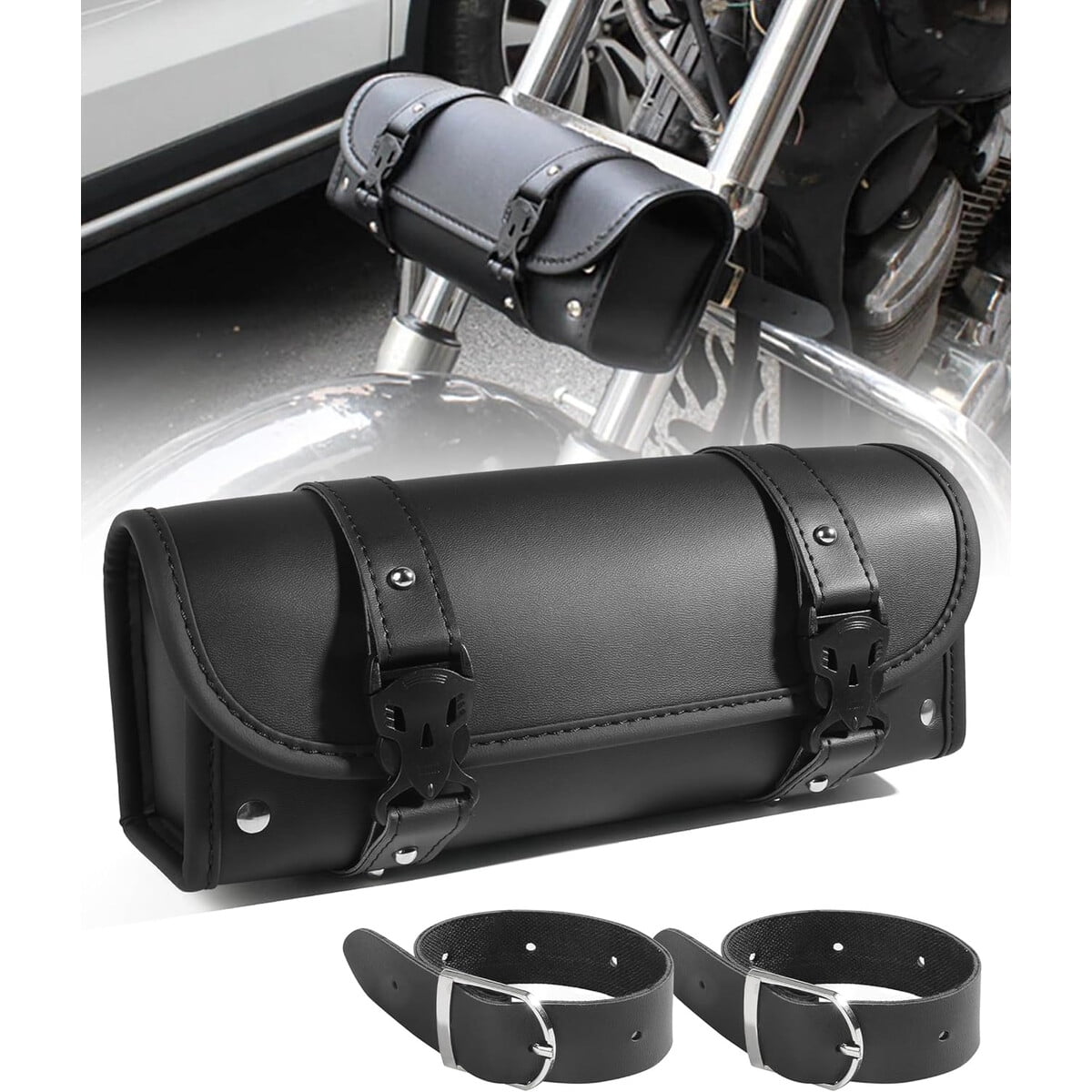 Bolso Manillar Moto Ubog Grande Cuero Pu Negro