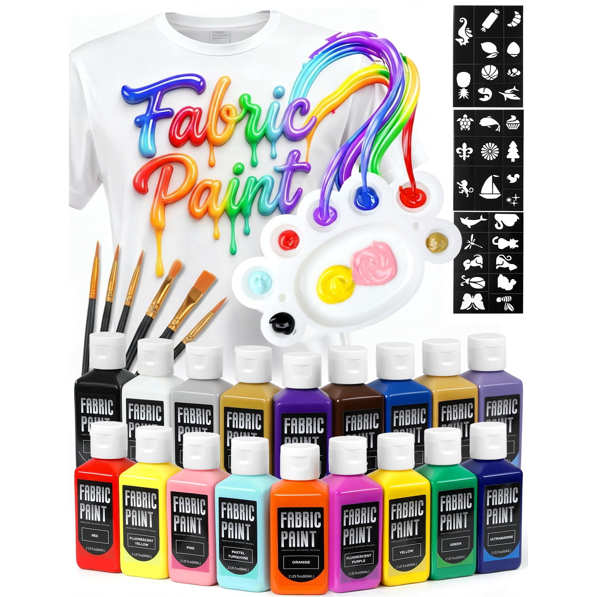 Set De Pintura Para Tela Tmol, Permanente Y Apta Para Lavadora, 18 Colores, 60 Ml