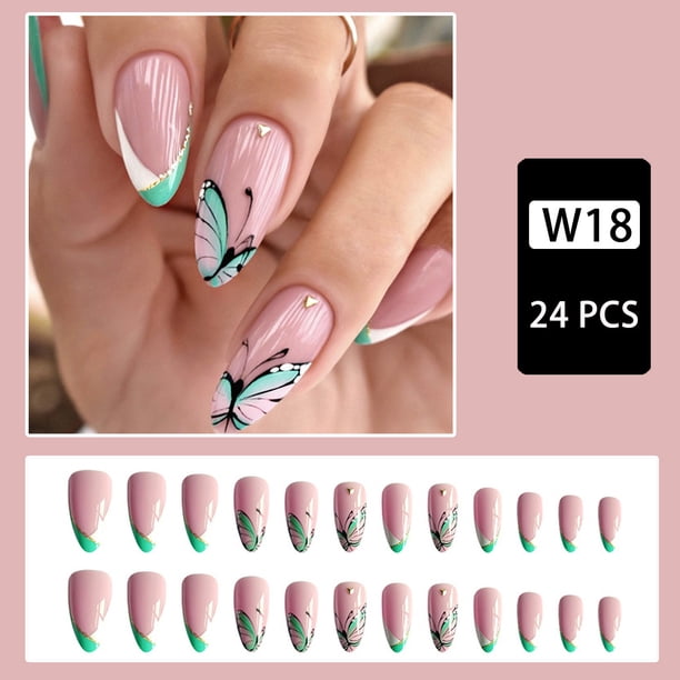 Butterfly Press On Nails Glue On Nails Elegant Fake Nails Acrylic Glossy Full Cover False Nails For Women