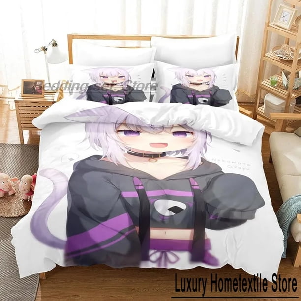 Hololive Neko Mata Okayu Bedding Set Bed Set Aldult Kid Bedroom Duvetcover Sets Kawaii Bed Sheets