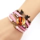 thumbnail image 2 of Pulseras de cuero trenzado - Elegante pulsera de piedras preciosas con melodía musical de violín rojo brillante - Multicapa tejida a mano con vidrio combinado - Joyería de moda para damas, color rosa, 2 of 5