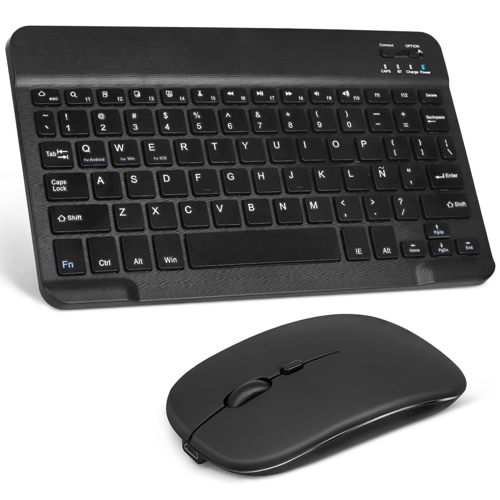 Motomo - Combo Teclado Mouse Bluetooth Español Con Ñ Recargable Negro