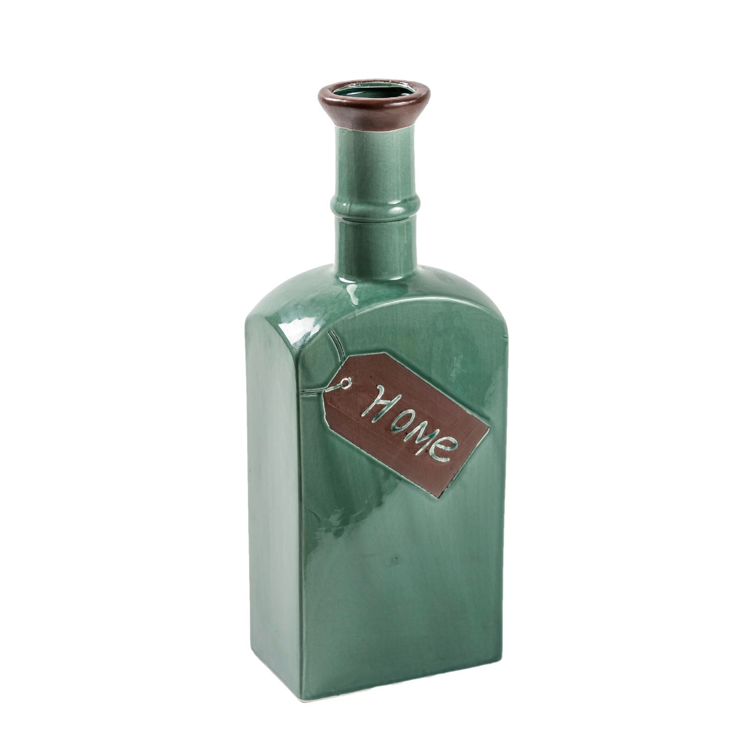 Homeessentials - Botella Decorativa De Cerámica Turquesa 36x13 Cm