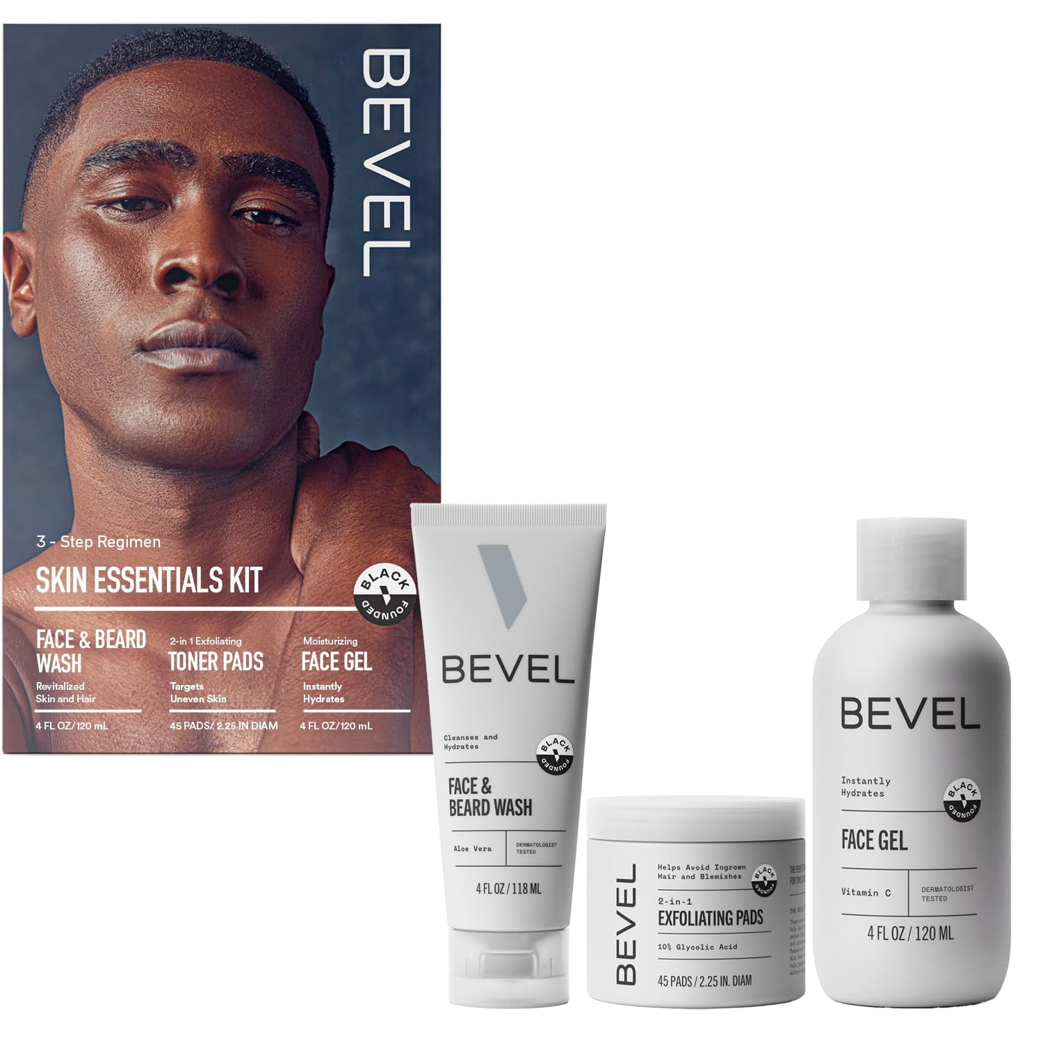 El Set De Cuidado De La Piel Bevel Incluye Jabón Facial Y Almohadillas Exfoliantes