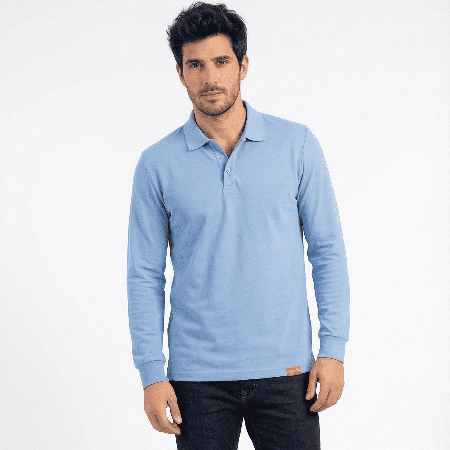 T-world - Polera Hombre Piqué Manga Larga Premium 60/40 Ideal Para Bordar Celeste