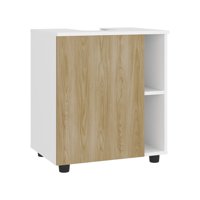 Fmfurniture - Mueble Para Lavamanos 1 Puerta 4 Espacios Blanco Y Café Claro